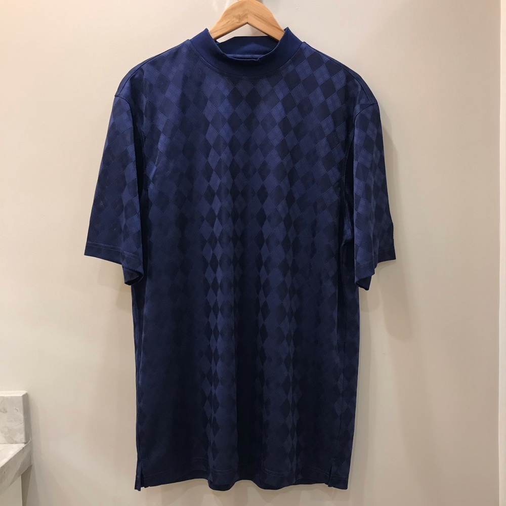 Oxford Golf Blue Collarless Shirt Large Diamond Print - Picture 3 of 7